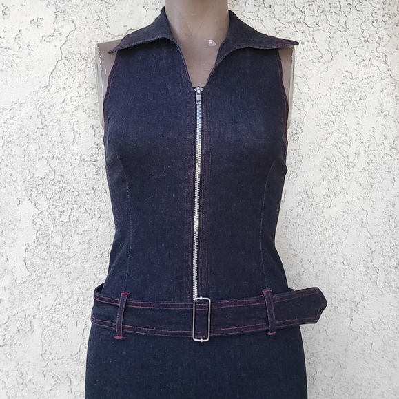 Vintage Sleeveless Denim Dress - Picture 2 of 8